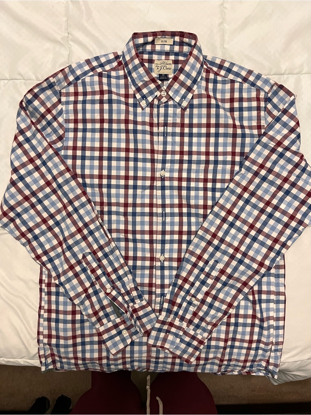 J. Crew Men's Button-Down Plaid Shirt - White / Blue / Red